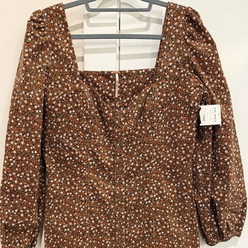 Free People Call Me Cord Corduroy Floral Mini Dress NEW WITH TAGS Sz 12 Y2K Boho